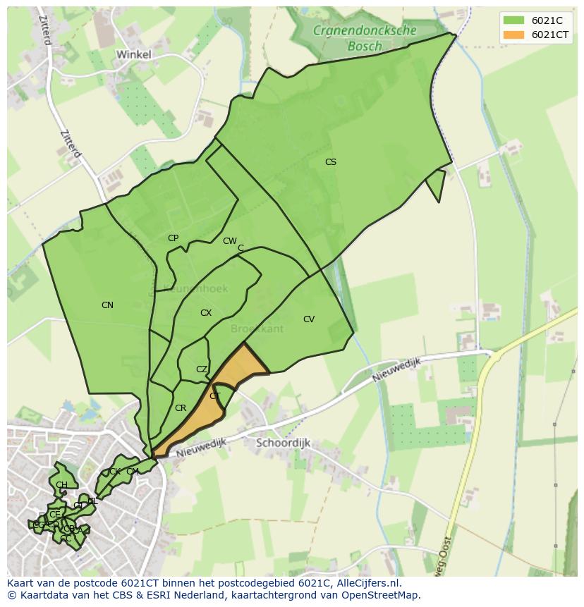 Afbeelding van het postcodegebied 6021 CT op de kaart.