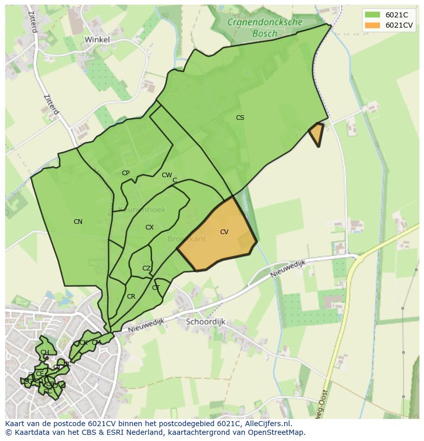 Afbeelding van het postcodegebied 6021 CV op de kaart.