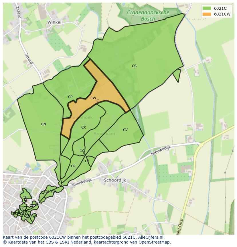 Afbeelding van het postcodegebied 6021 CW op de kaart.