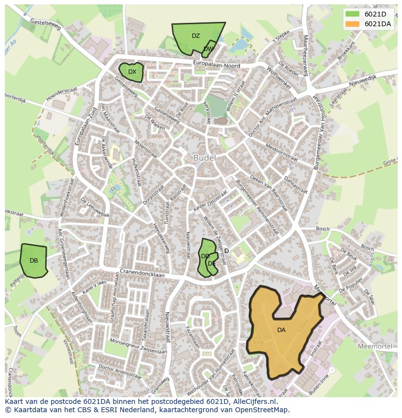 Afbeelding van het postcodegebied 6021 DA op de kaart.