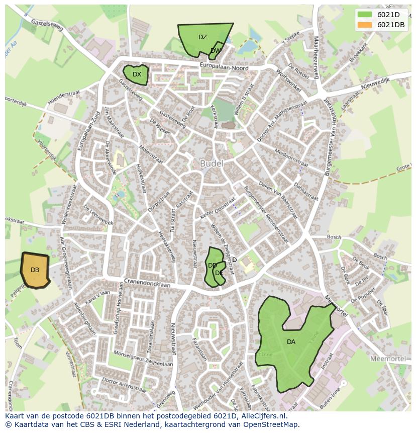 Afbeelding van het postcodegebied 6021 DB op de kaart.