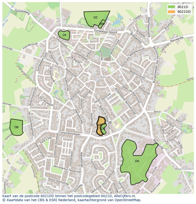 Afbeelding van het postcodegebied 6021 DD op de kaart.