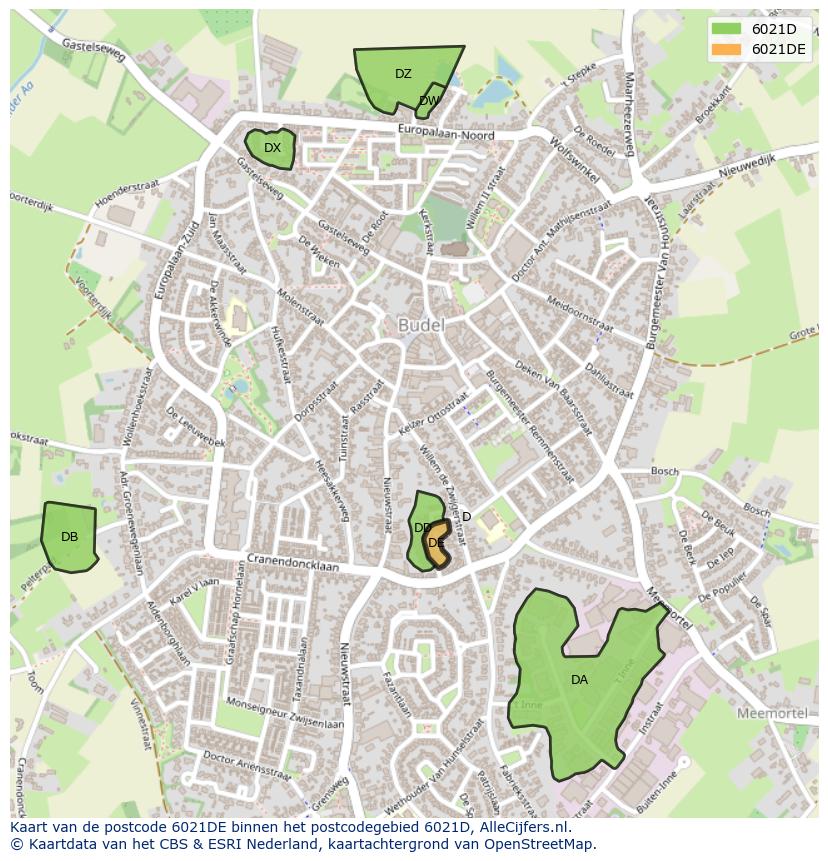 Afbeelding van het postcodegebied 6021 DE op de kaart.