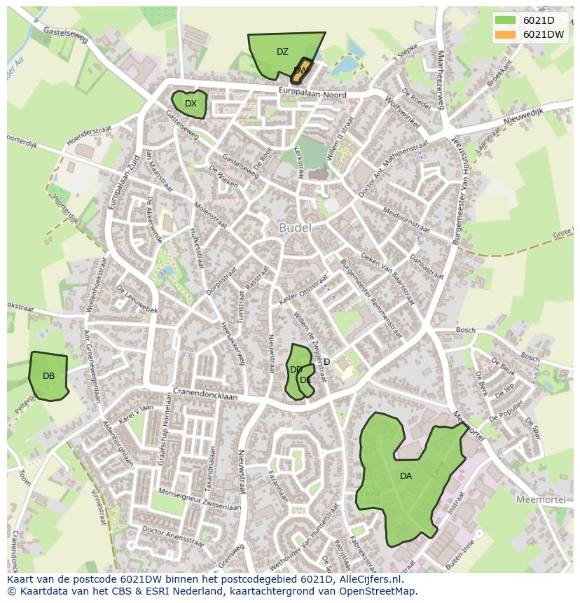 Afbeelding van het postcodegebied 6021 DW op de kaart.