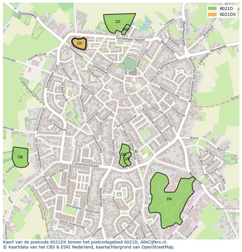 Afbeelding van het postcodegebied 6021 DX op de kaart.