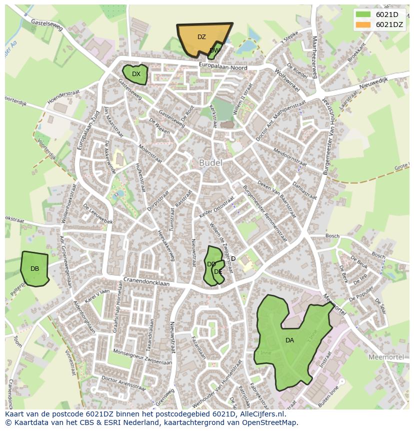 Afbeelding van het postcodegebied 6021 DZ op de kaart.