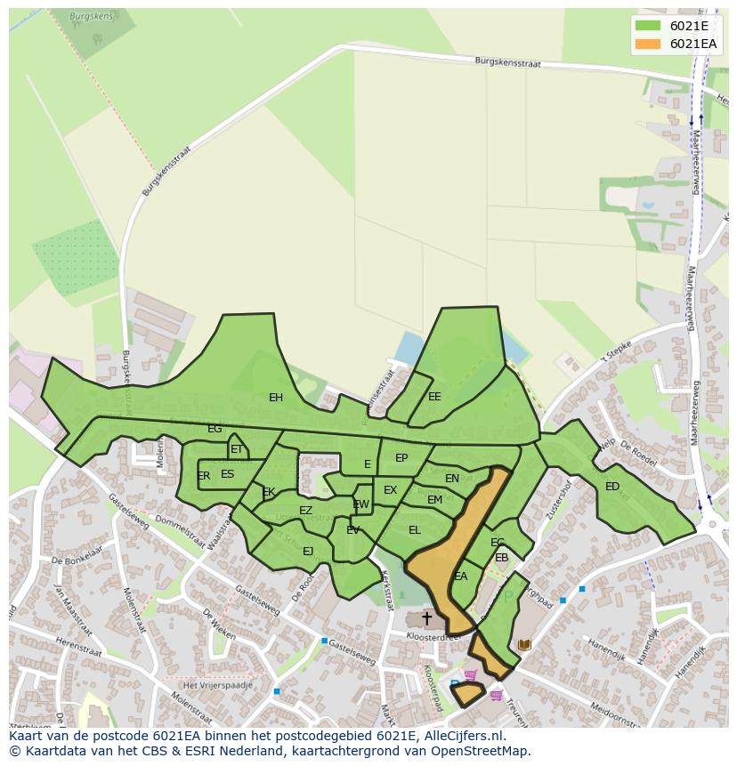 Afbeelding van het postcodegebied 6021 EA op de kaart.