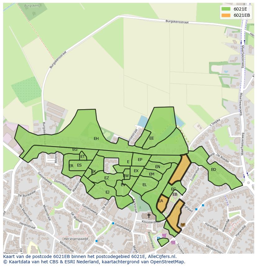 Afbeelding van het postcodegebied 6021 EB op de kaart.