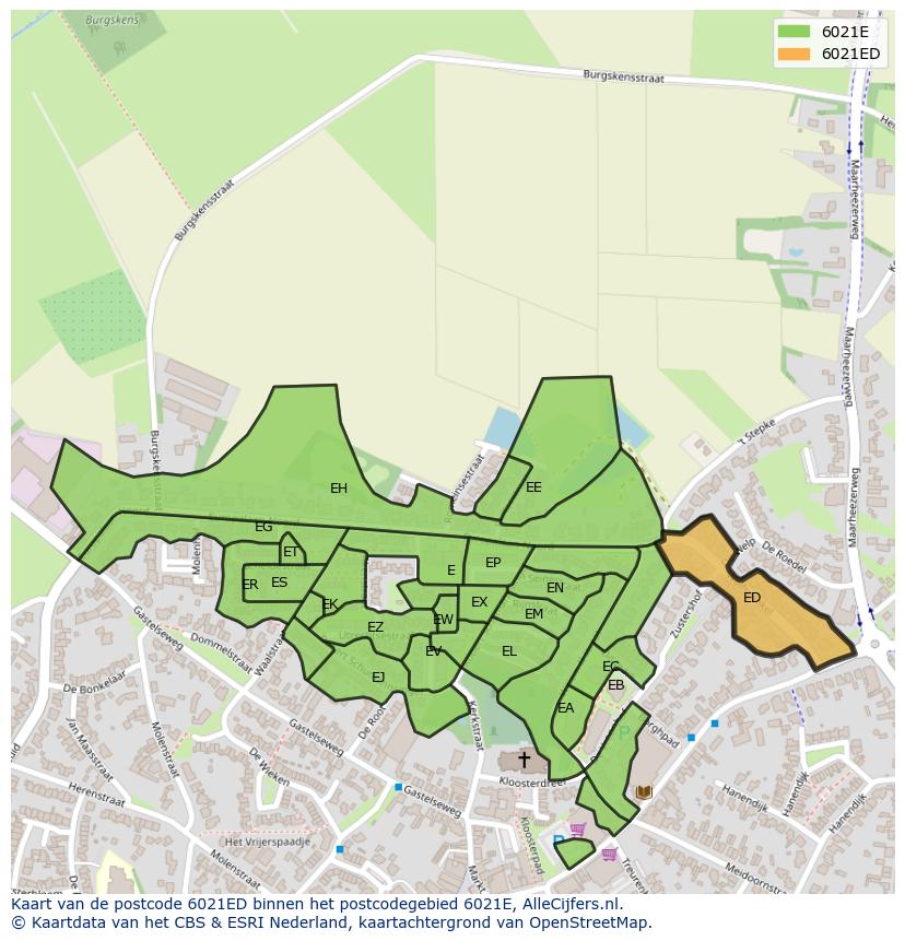 Afbeelding van het postcodegebied 6021 ED op de kaart.