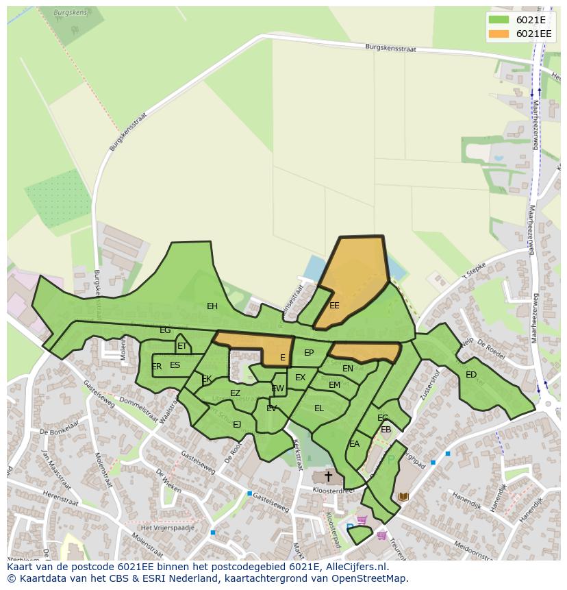 Afbeelding van het postcodegebied 6021 EE op de kaart.
