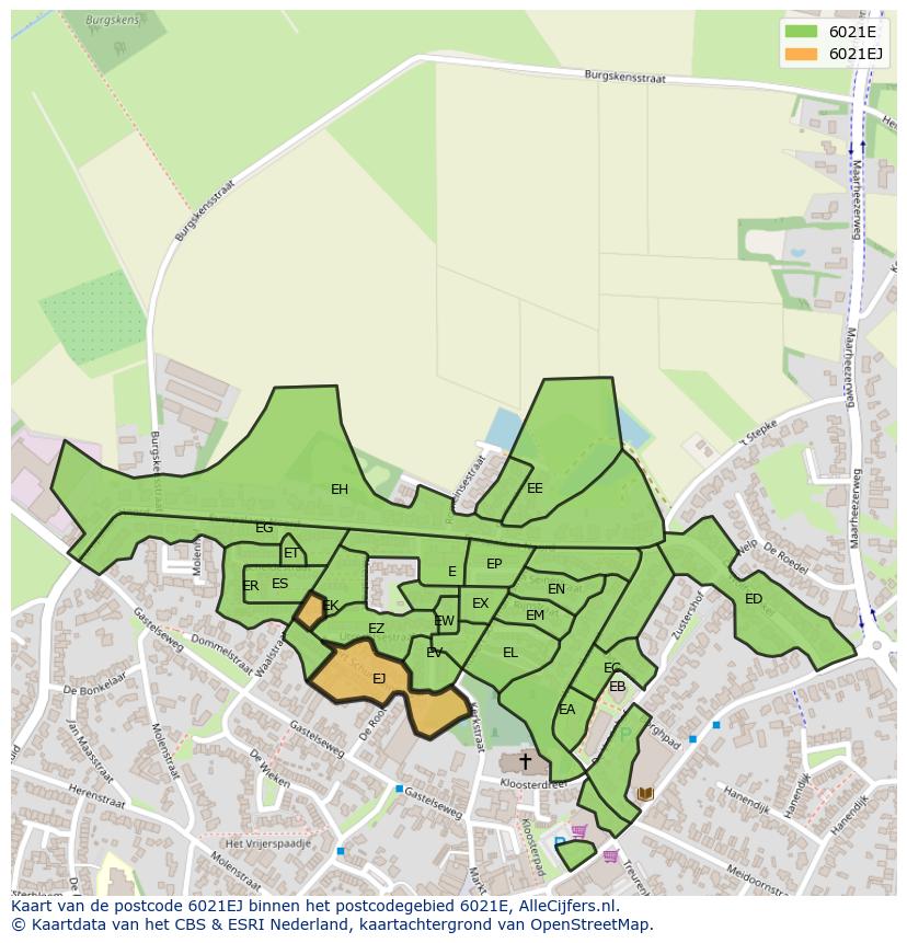 Afbeelding van het postcodegebied 6021 EJ op de kaart.