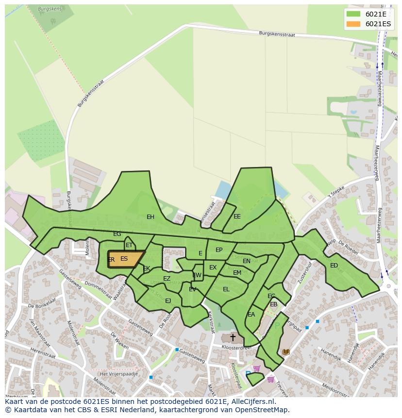 Afbeelding van het postcodegebied 6021 ES op de kaart.