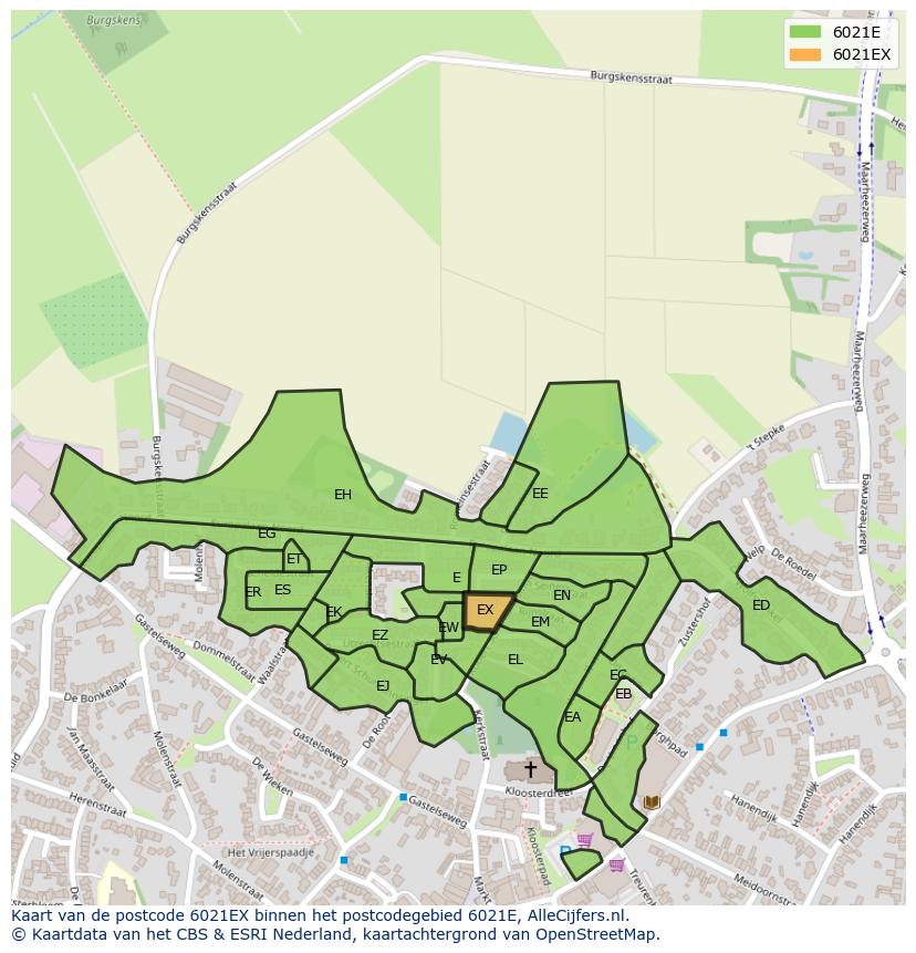 Afbeelding van het postcodegebied 6021 EX op de kaart.