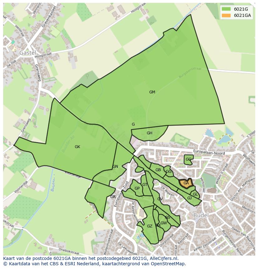 Afbeelding van het postcodegebied 6021 GA op de kaart.