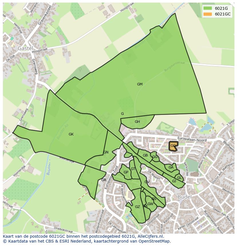 Afbeelding van het postcodegebied 6021 GC op de kaart.