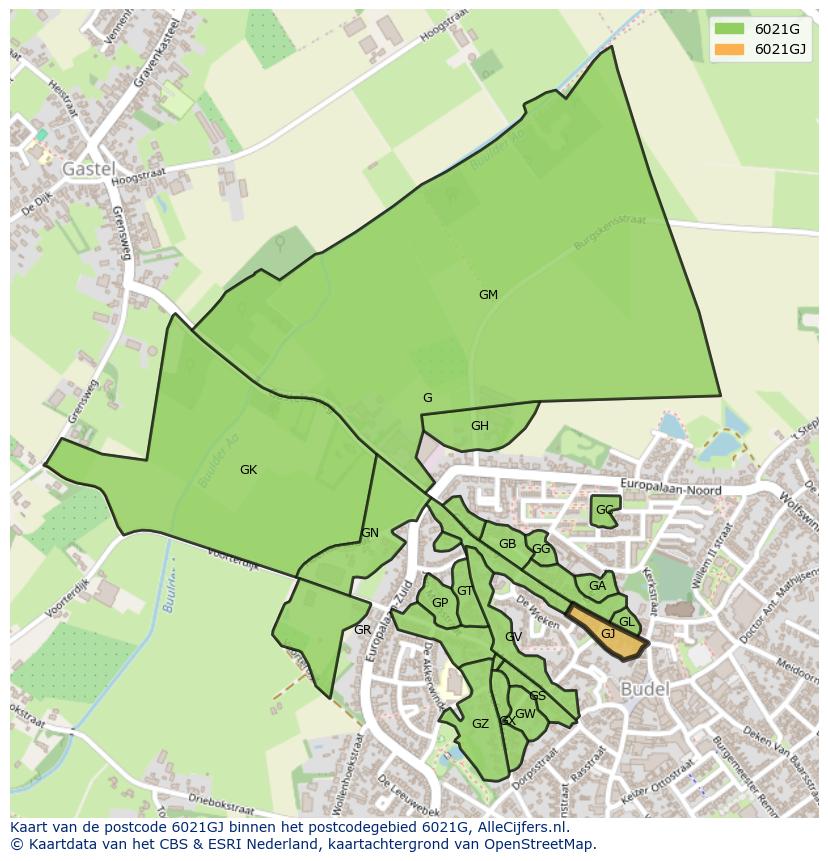 Afbeelding van het postcodegebied 6021 GJ op de kaart.