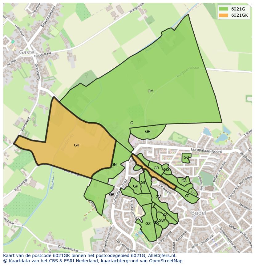 Afbeelding van het postcodegebied 6021 GK op de kaart.
