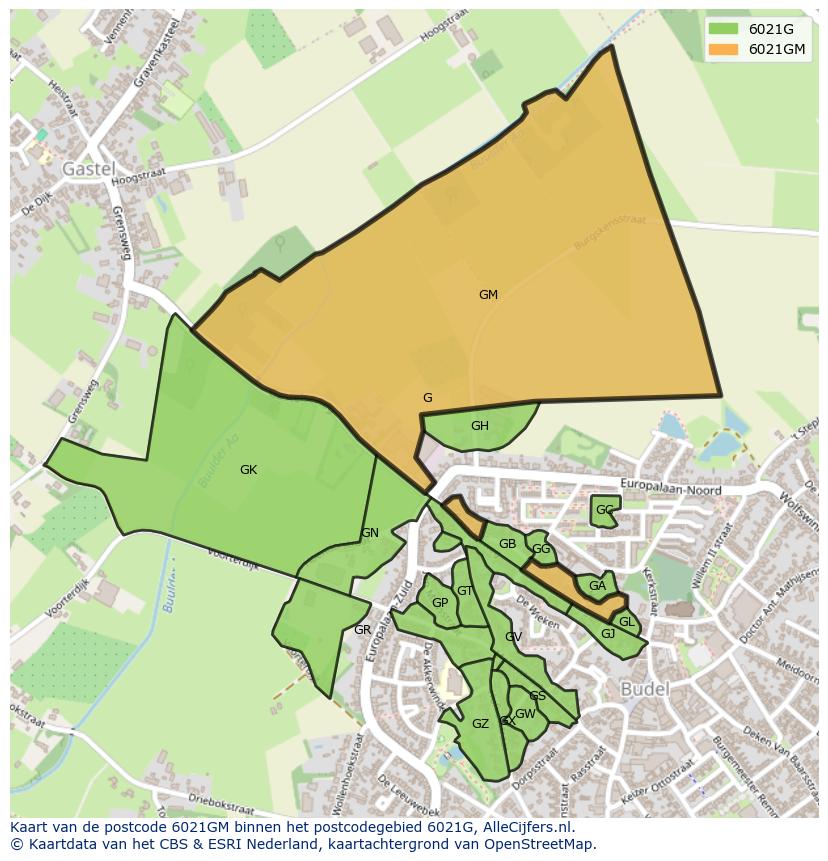 Afbeelding van het postcodegebied 6021 GM op de kaart.