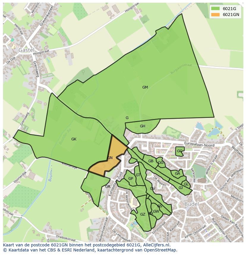 Afbeelding van het postcodegebied 6021 GN op de kaart.