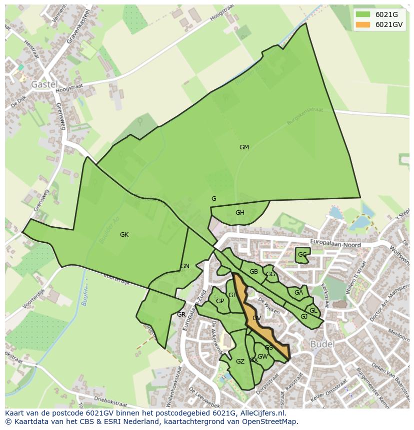 Afbeelding van het postcodegebied 6021 GV op de kaart.