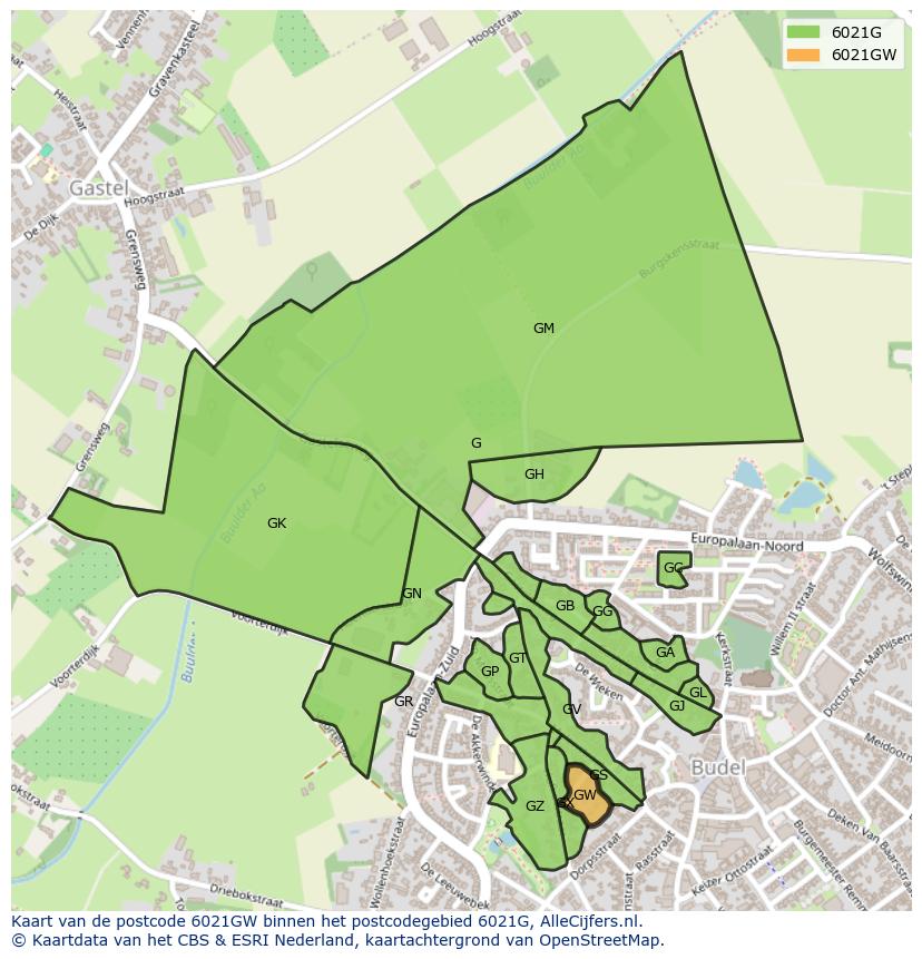 Afbeelding van het postcodegebied 6021 GW op de kaart.