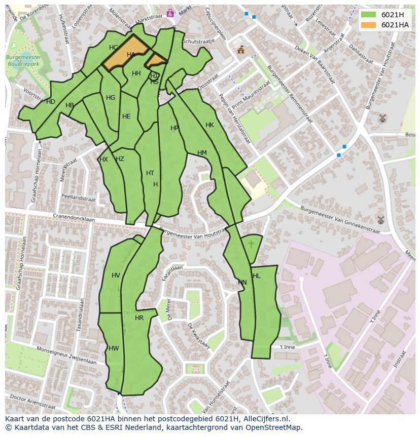Afbeelding van het postcodegebied 6021 HA op de kaart.