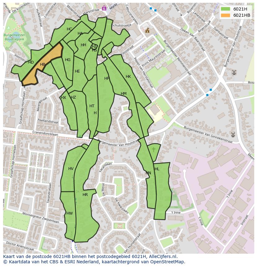 Afbeelding van het postcodegebied 6021 HB op de kaart.