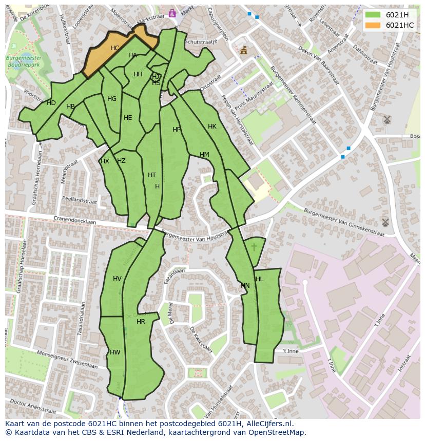 Afbeelding van het postcodegebied 6021 HC op de kaart.