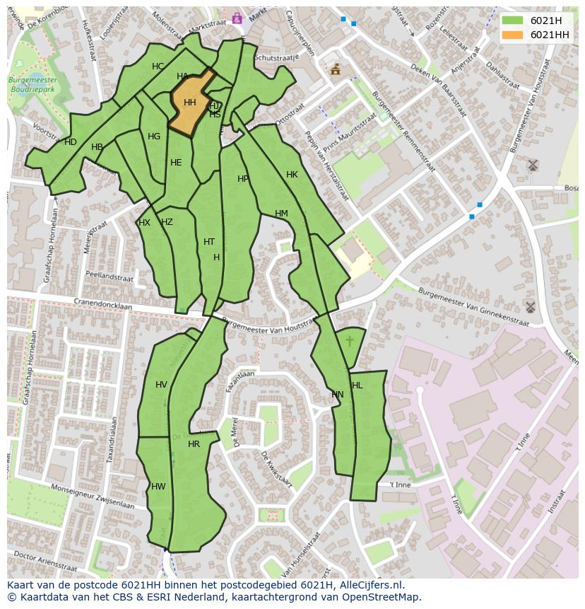 Afbeelding van het postcodegebied 6021 HH op de kaart.