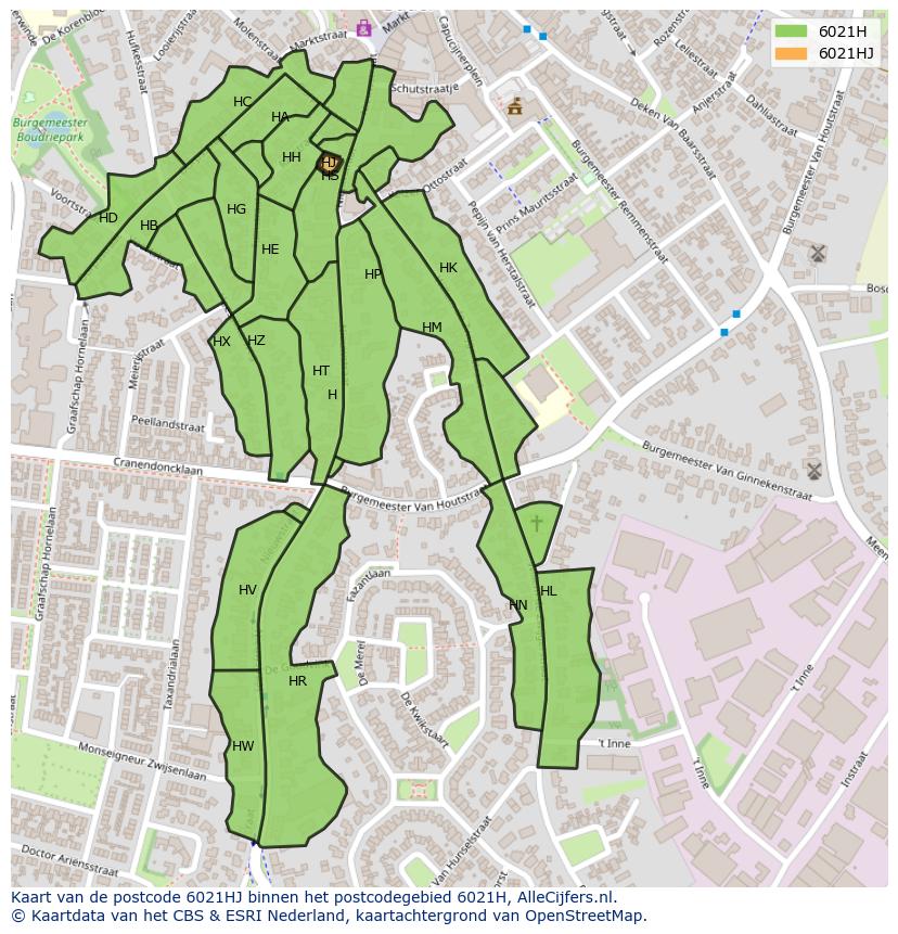 Afbeelding van het postcodegebied 6021 HJ op de kaart.