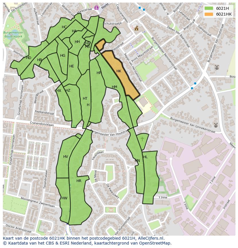 Afbeelding van het postcodegebied 6021 HK op de kaart.
