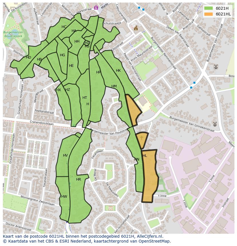 Afbeelding van het postcodegebied 6021 HL op de kaart.