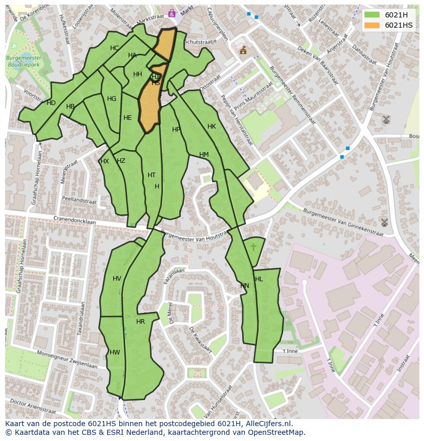Afbeelding van het postcodegebied 6021 HS op de kaart.