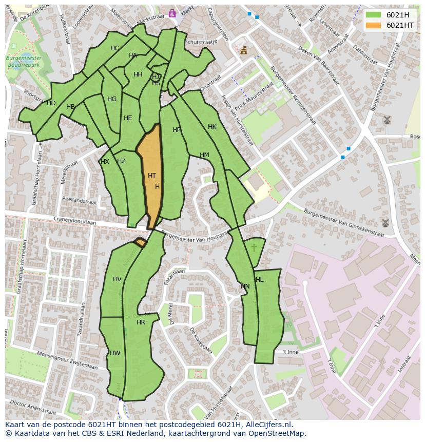 Afbeelding van het postcodegebied 6021 HT op de kaart.