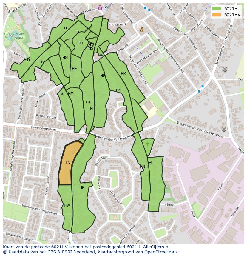 Afbeelding van het postcodegebied 6021 HV op de kaart.