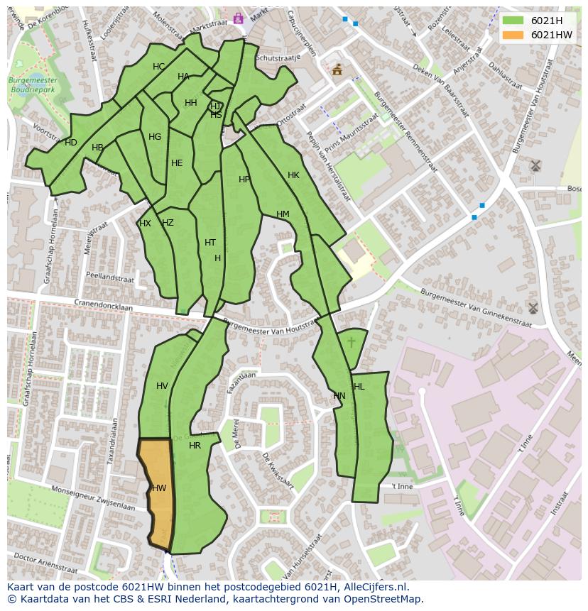 Afbeelding van het postcodegebied 6021 HW op de kaart.