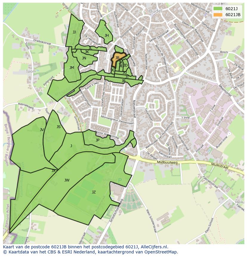Afbeelding van het postcodegebied 6021 JB op de kaart.