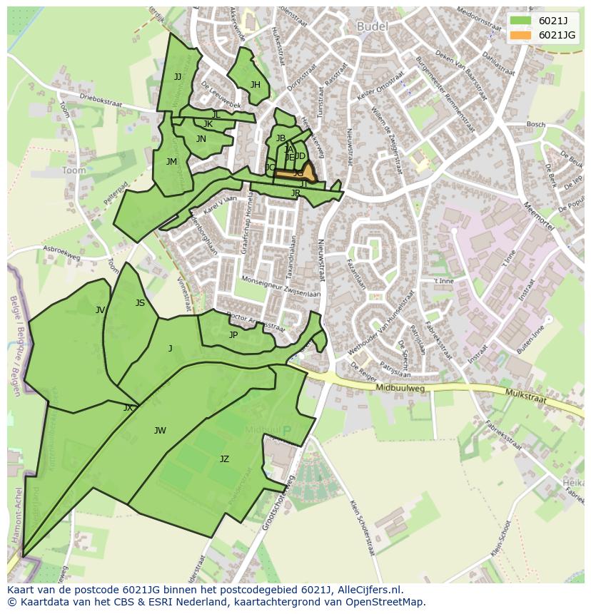 Afbeelding van het postcodegebied 6021 JG op de kaart.