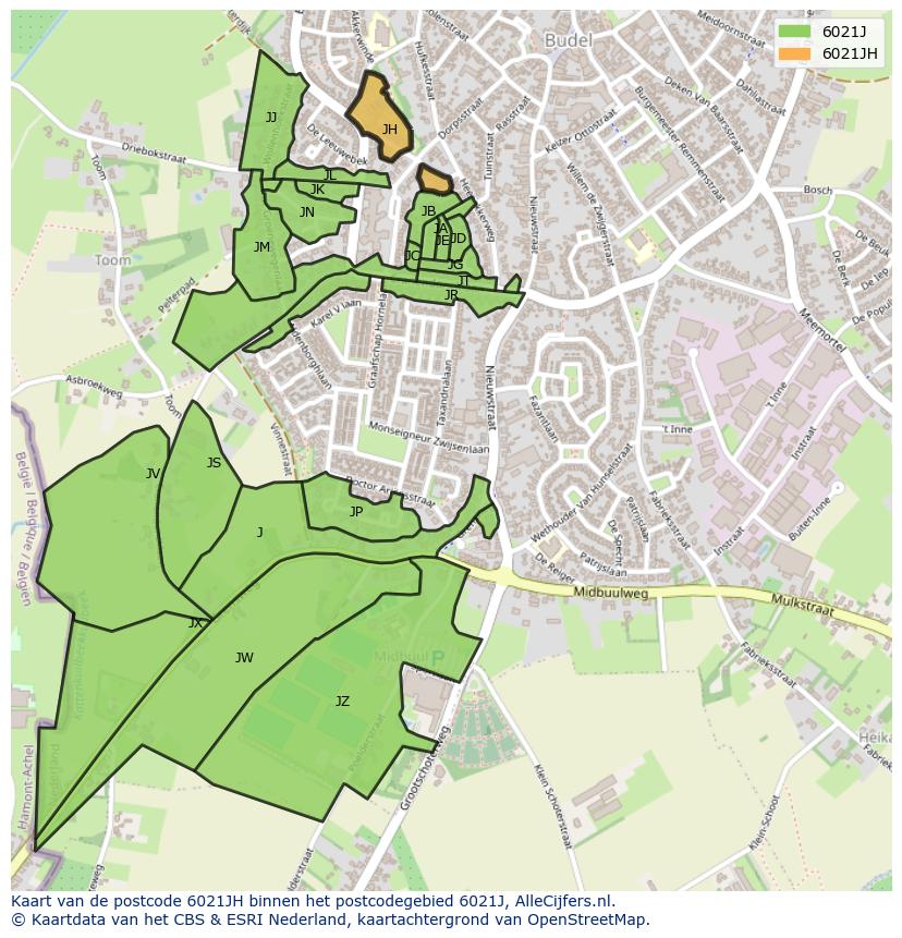Afbeelding van het postcodegebied 6021 JH op de kaart.