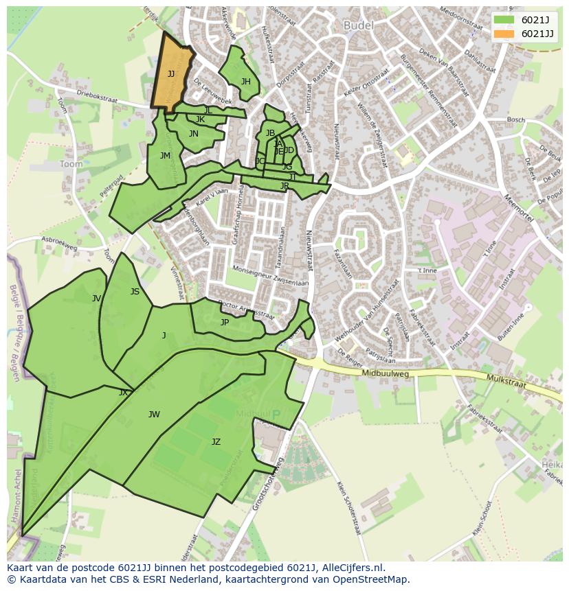 Afbeelding van het postcodegebied 6021 JJ op de kaart.