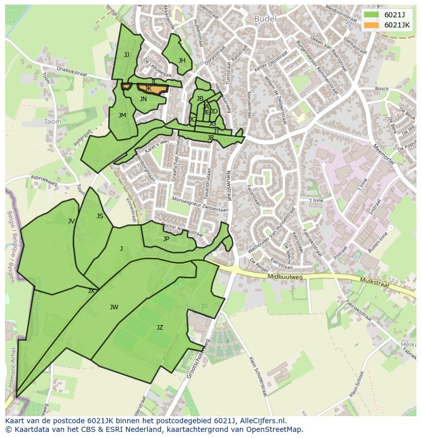 Afbeelding van het postcodegebied 6021 JK op de kaart.