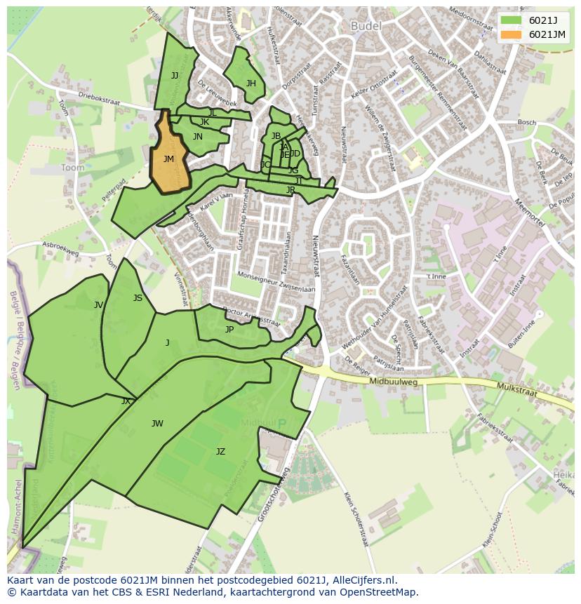 Afbeelding van het postcodegebied 6021 JM op de kaart.
