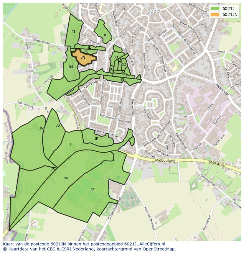 Afbeelding van het postcodegebied 6021 JN op de kaart.