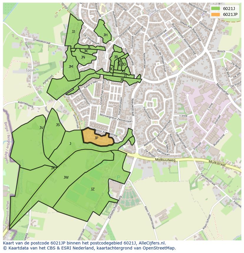 Afbeelding van het postcodegebied 6021 JP op de kaart.