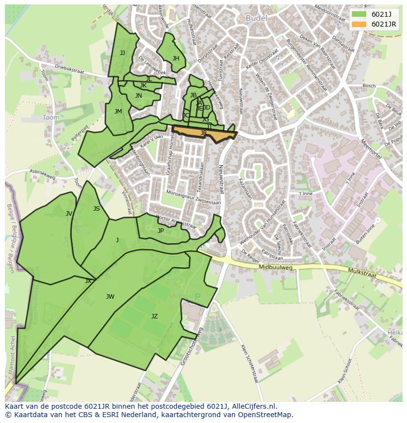 Afbeelding van het postcodegebied 6021 JR op de kaart.