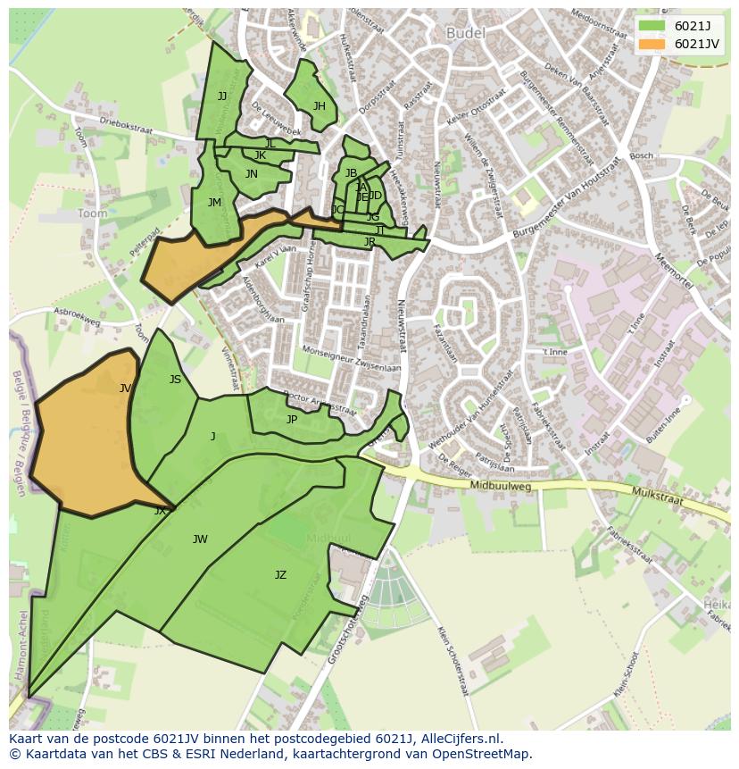 Afbeelding van het postcodegebied 6021 JV op de kaart.
