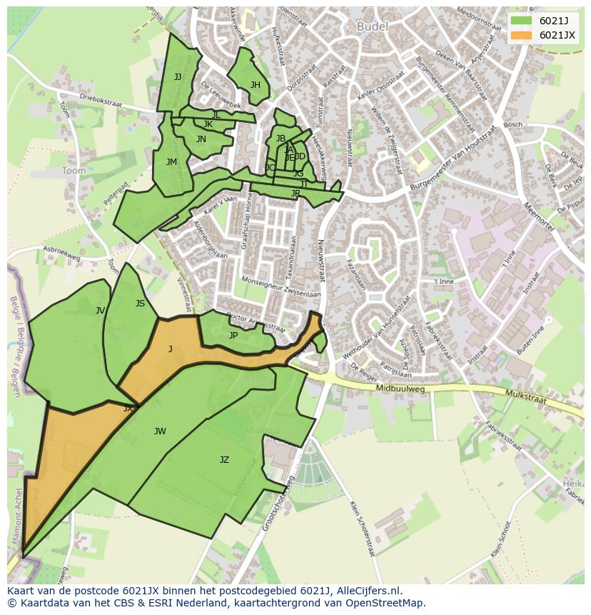 Afbeelding van het postcodegebied 6021 JX op de kaart.