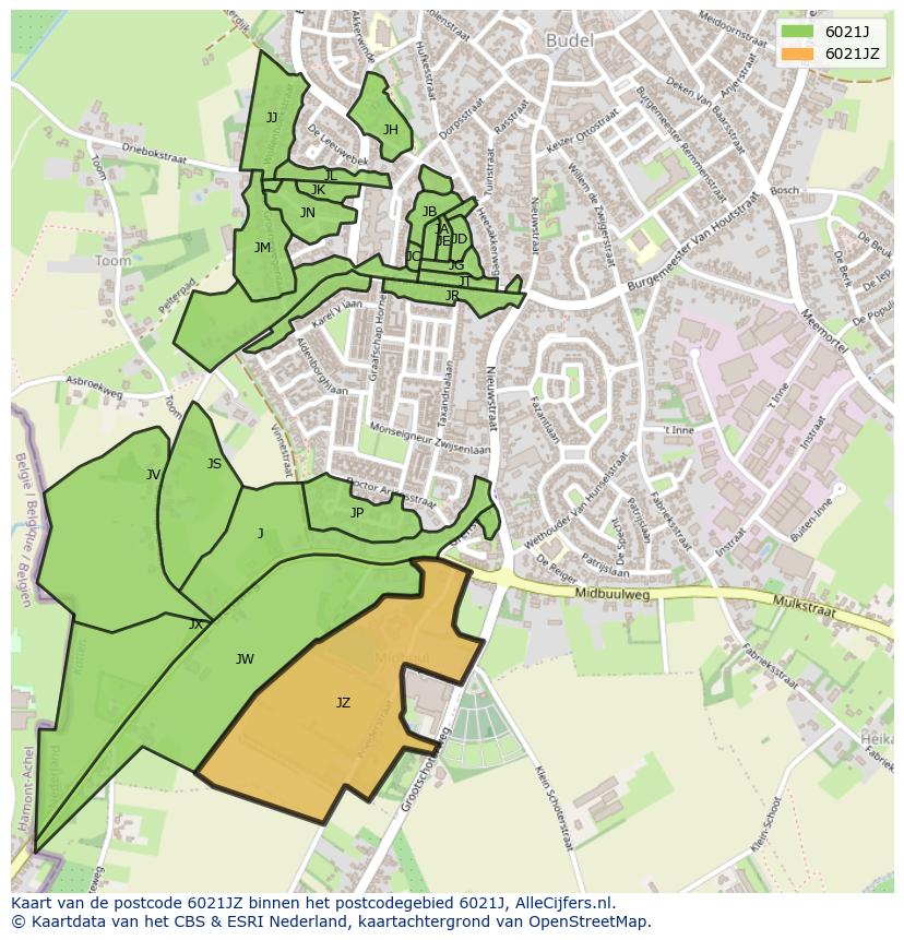 Afbeelding van het postcodegebied 6021 JZ op de kaart.