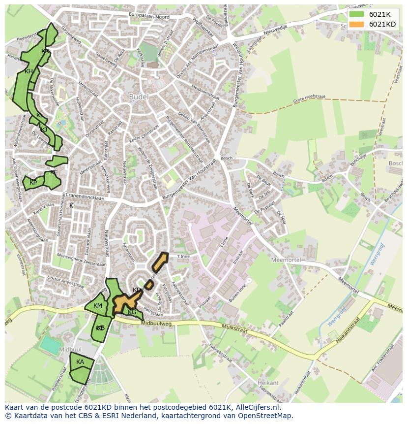 Afbeelding van het postcodegebied 6021 KD op de kaart.