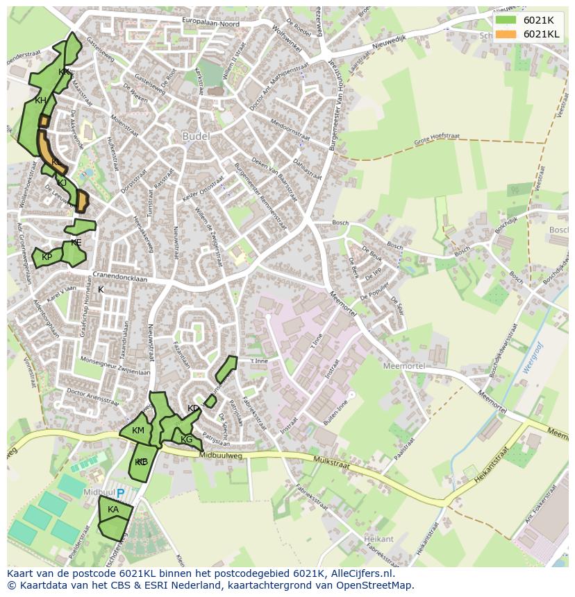 Afbeelding van het postcodegebied 6021 KL op de kaart.
